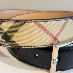 Authentic Burberry Beige and Black Women's Belt with Check Pattern